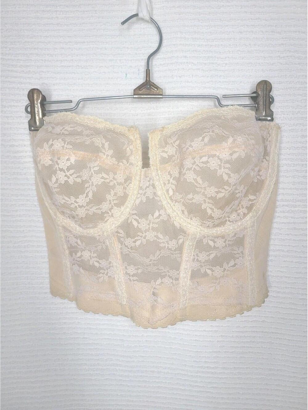 Vtg Strapless Longline Bra 36D Backless by Young Smoothie Underwire Sheer Lace